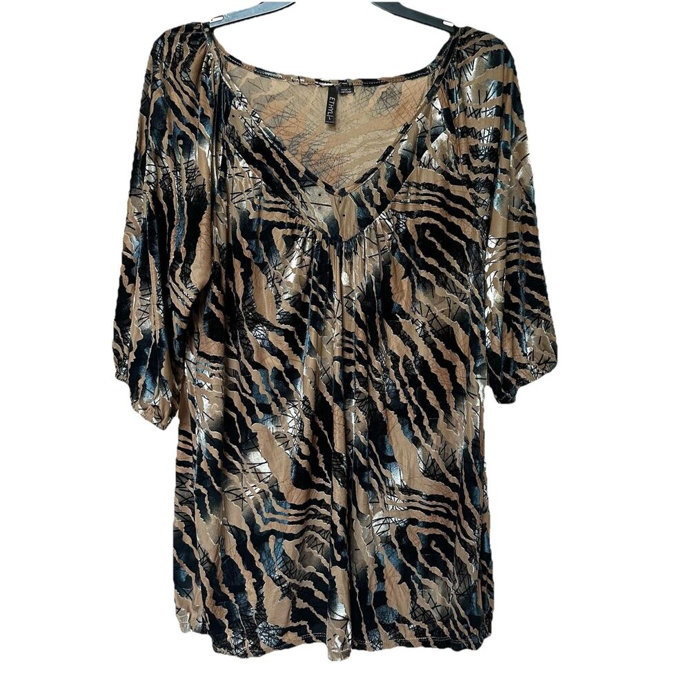 Ethyl Tunic Women’s Lg Velvet Burnout Semi Sheer Animal Print Mob Wife Safari
